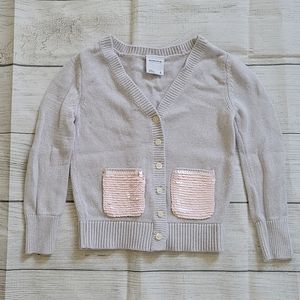 Gray Button Up Sweater with Sequin Pockets